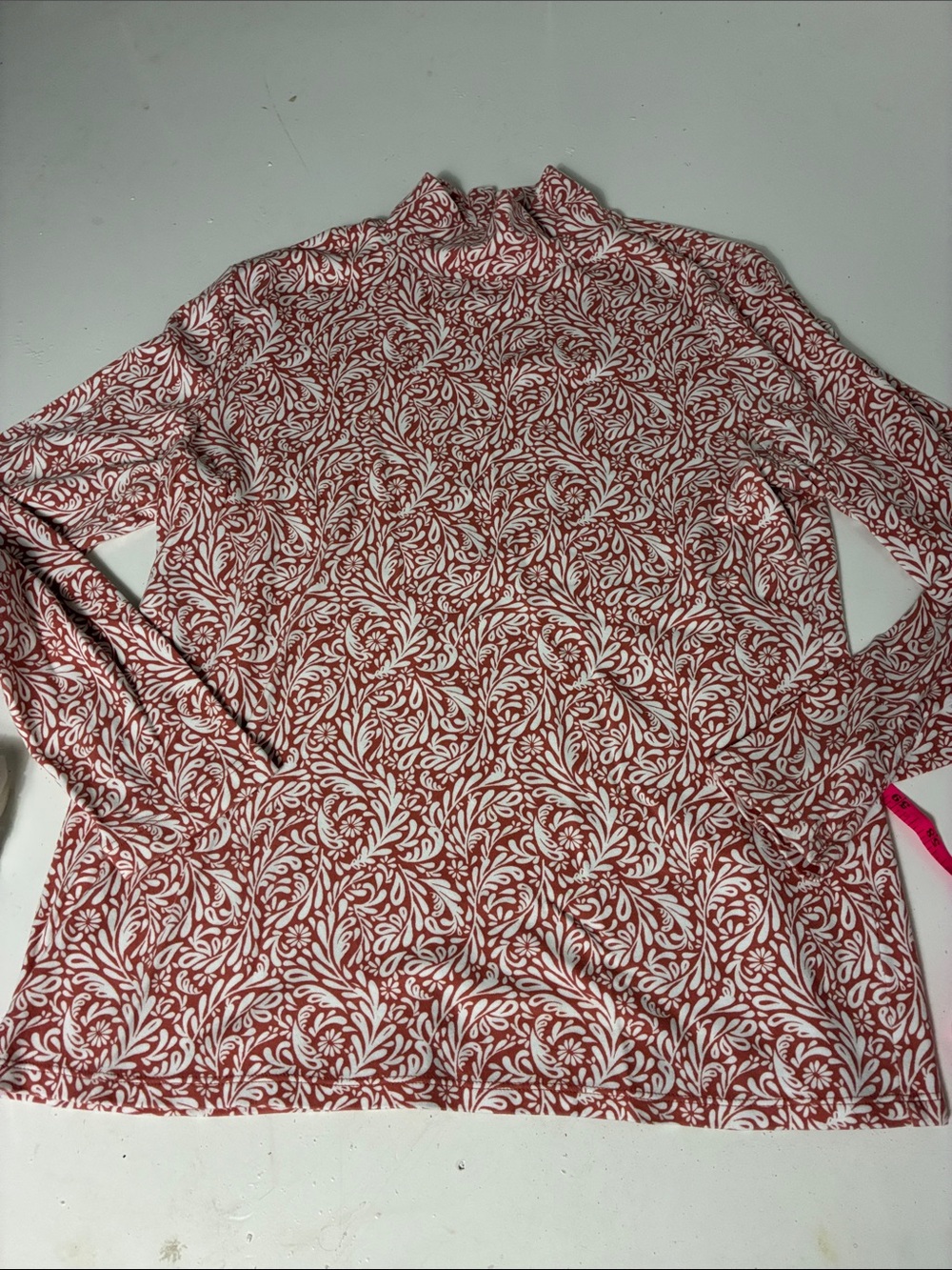 Croft & Barrow Medium Cotton Mock Neck Pink White Paisley Long Sleeve Shirt